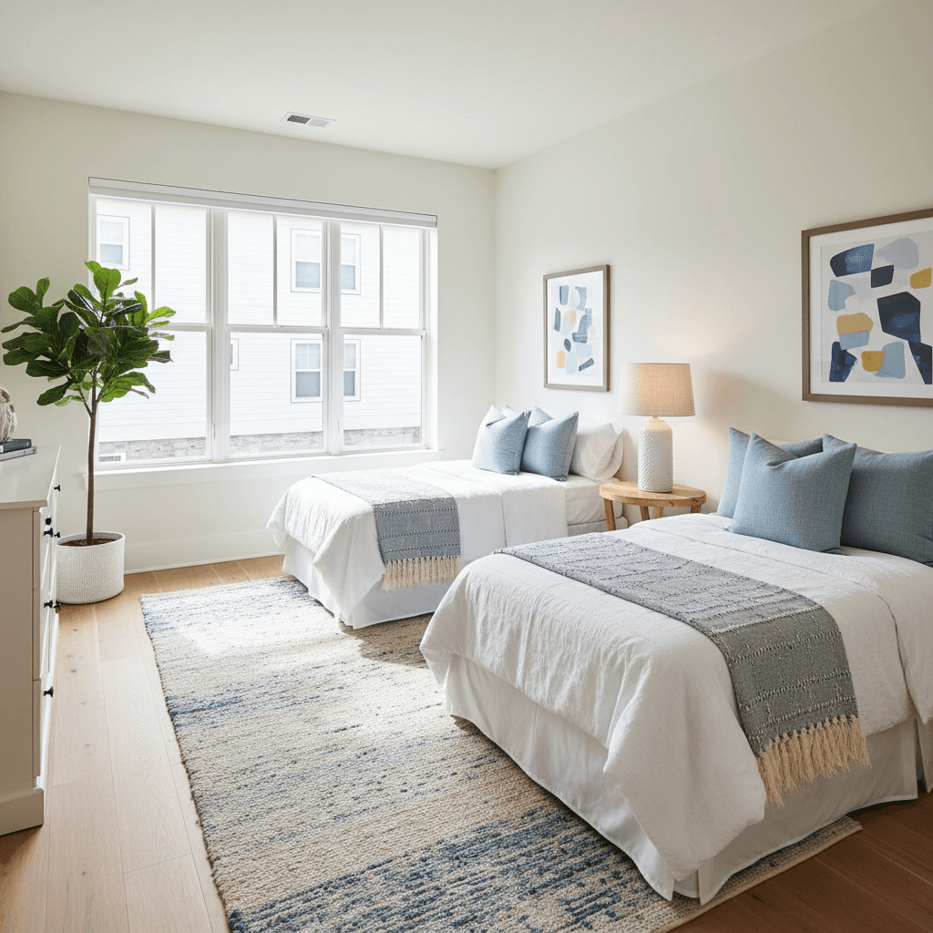 A second bedroom with two twin beds, simple and comfortable