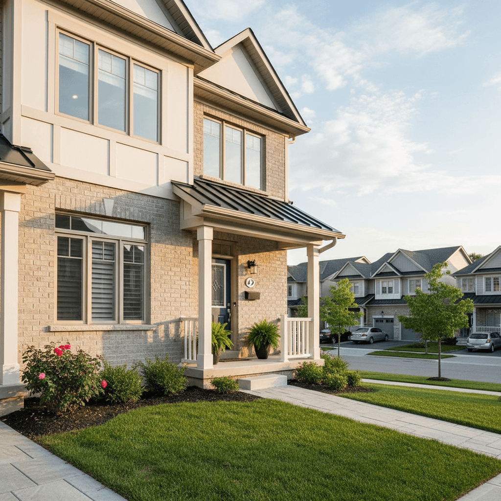 Exterior of a three-bedroom town home with a small front porch