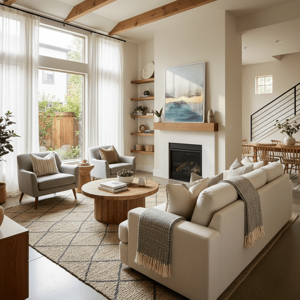 Bright townhome living room with comfortable seating
