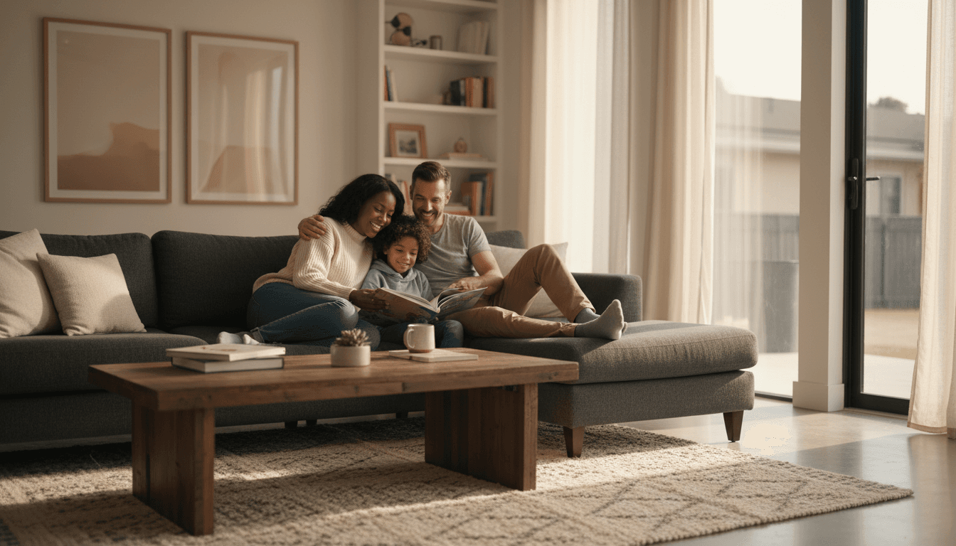 Cozy living room inside the three-bedroom town home